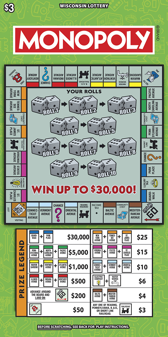 MONOPOLY™ Wisconsin scratch-off ticket