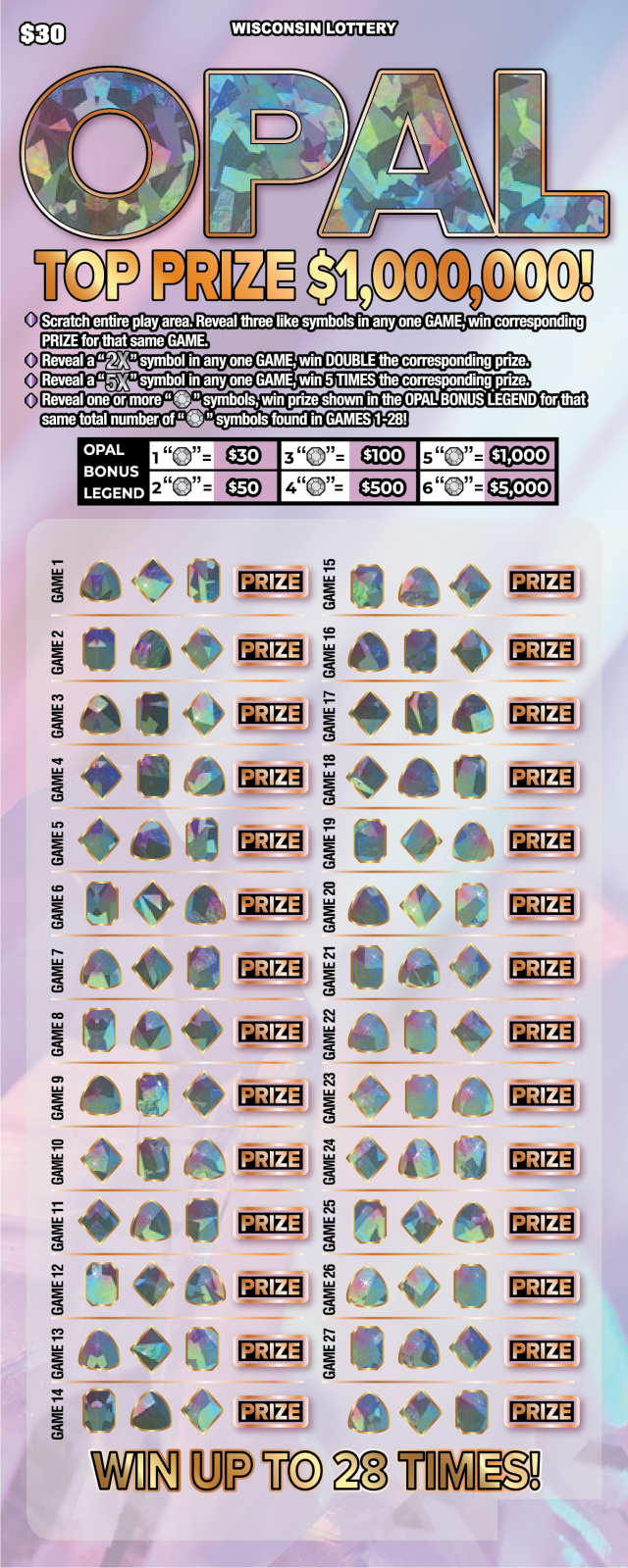 OPAL Wisconsin scratch-off ticket