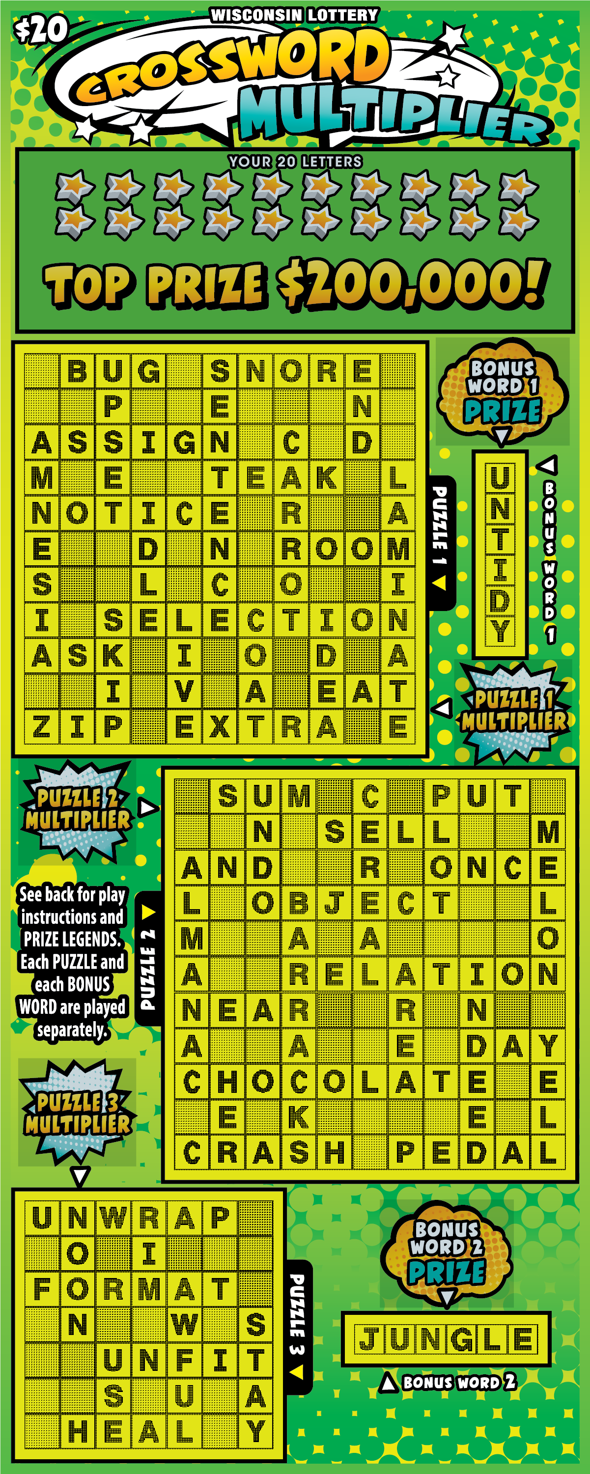 CROSSWORD MULTIPLIER Wisconsin scratch-off ticket
