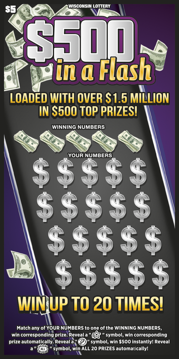 $500 IN A FLASH Wisconsin scratch-off ticket