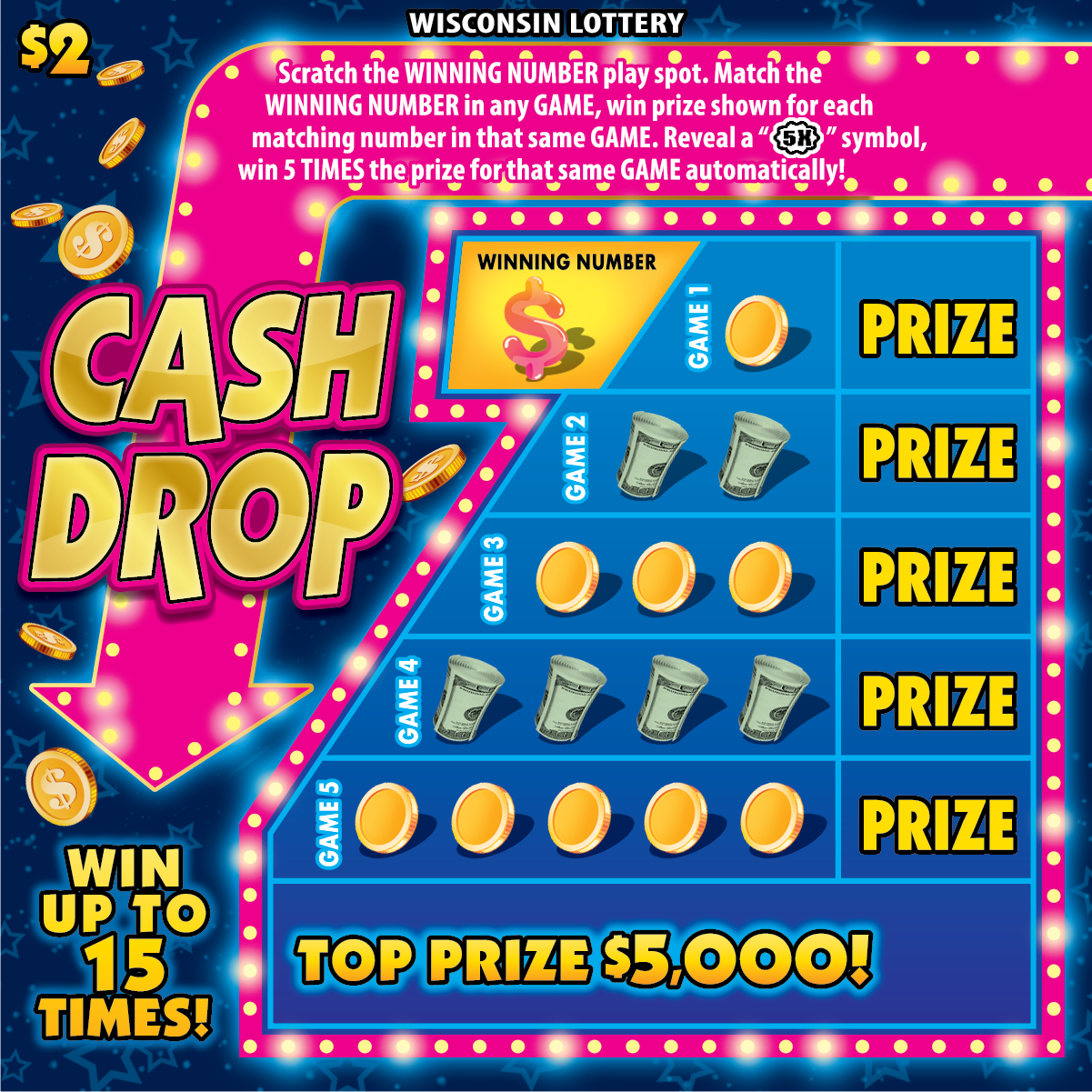 CASH DROP Wisconsin scratch-off ticket