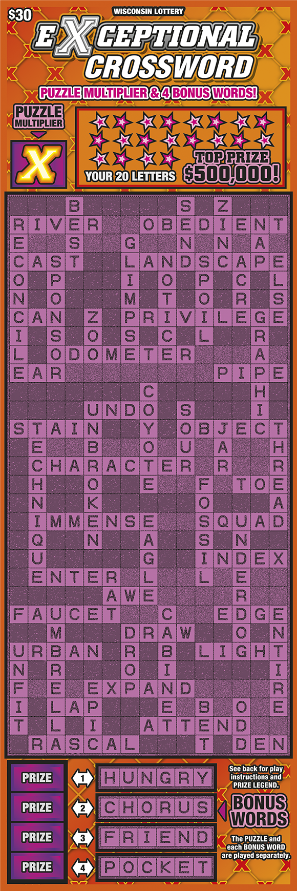 EXCEPTIONAL CROSSWORD Wisconsin scratch-off ticket