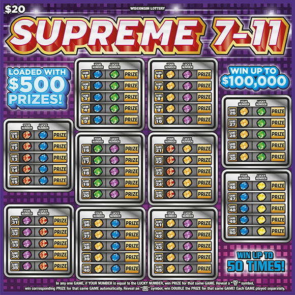 SUPREME 7-11 Wisconsin scratch-off ticket