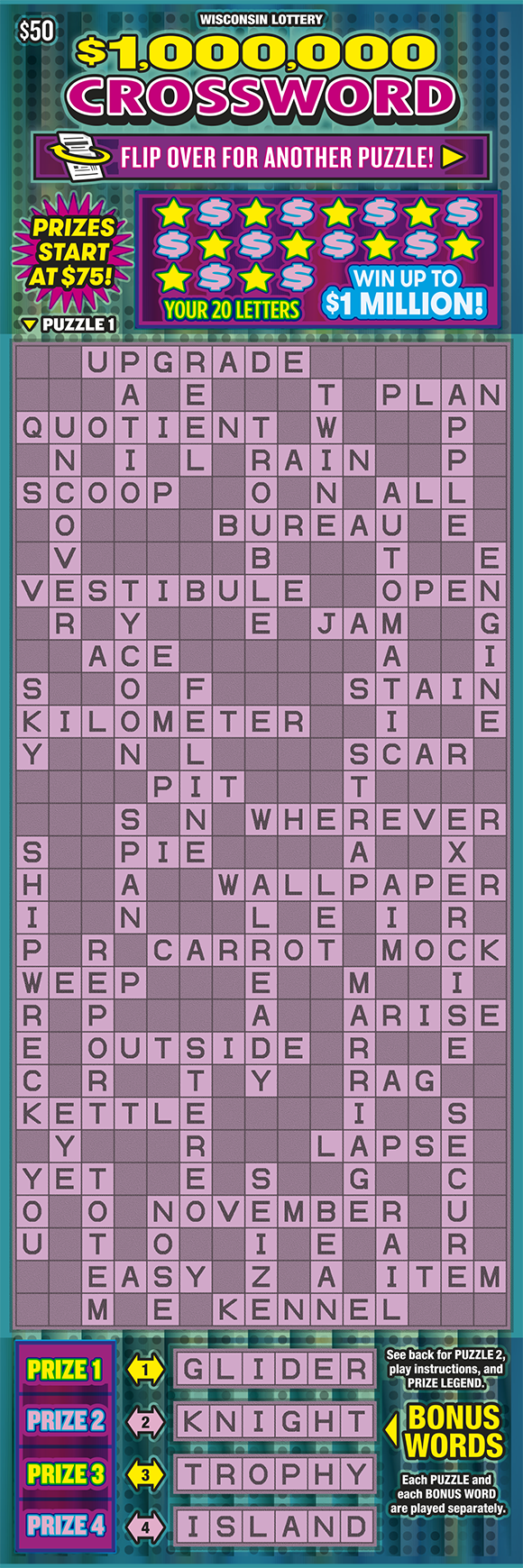 $1,000,000 CROSSWORD Wisconsin scratch-off ticket