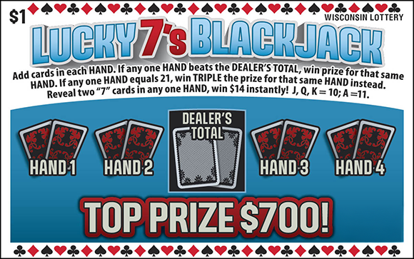 LUCKY 7S BLACKJACK Wisconsin scratch-off ticket
