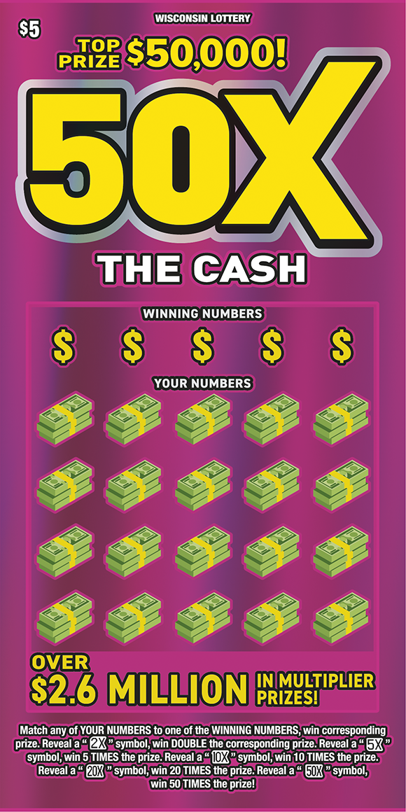 50X THE CASH Wisconsin scratch-off ticket