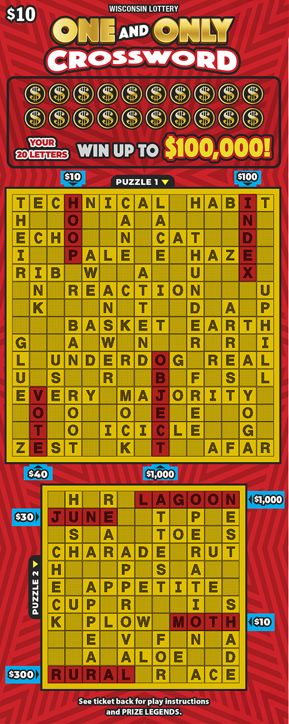 ONE AND ONLY CROSSWORD Wisconsin scratch-off ticket
