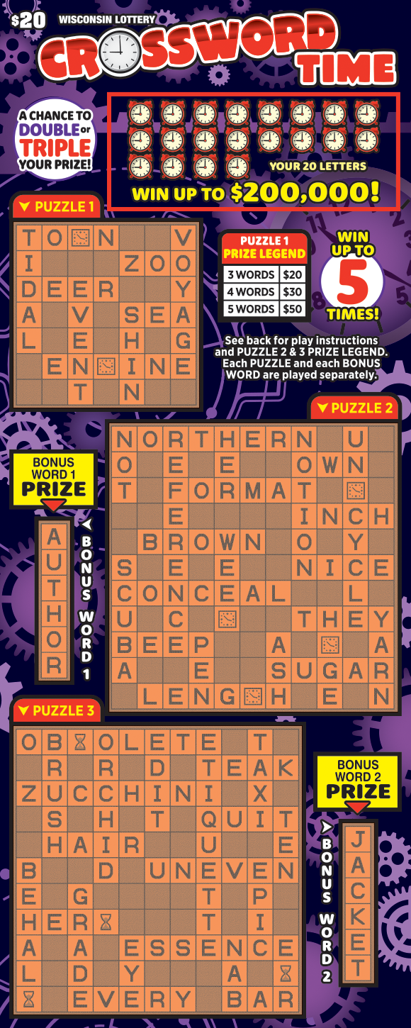 CROSSWORD TIME Wisconsin scratch-off ticket