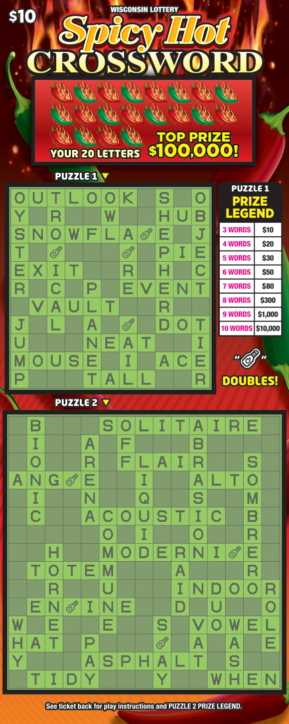 SPICY HOT CROSSWORD Wisconsin scratch-off ticket
