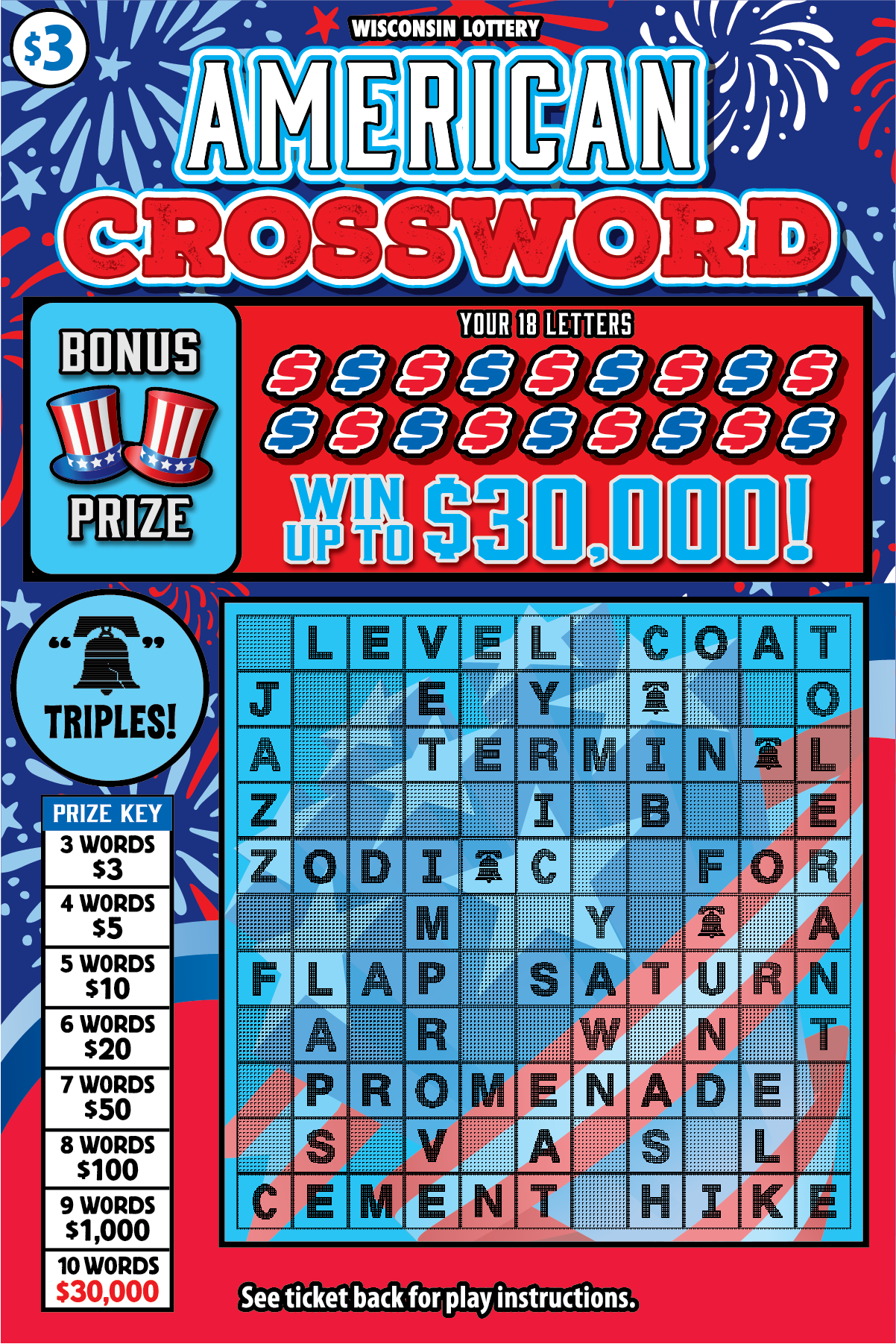 AMERICAN CROSSWORD Wisconsin scratch-off ticket