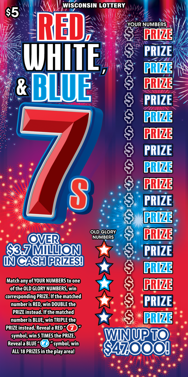 RED, WHITE, &amp; BLUE 7S Wisconsin scratch-off ticket