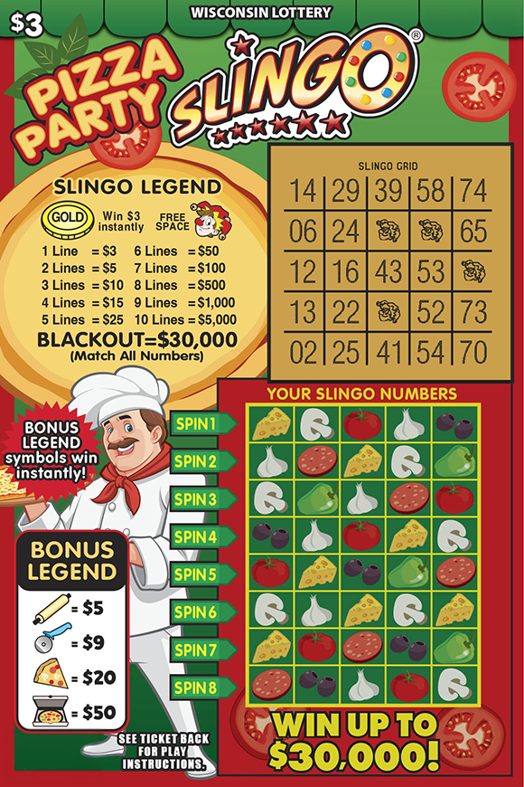 PIZZA PARTY SLINGO Wisconsin scratch-off ticket