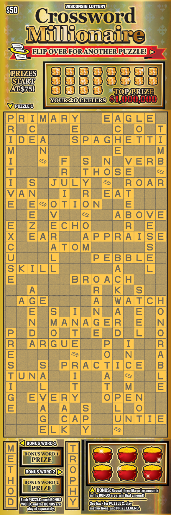 CROSSWORD MILLIONAIRE Wisconsin scratch-off ticket