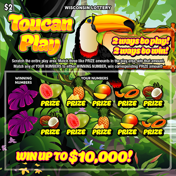 TOUCAN PLAY Wisconsin scratch-off ticket