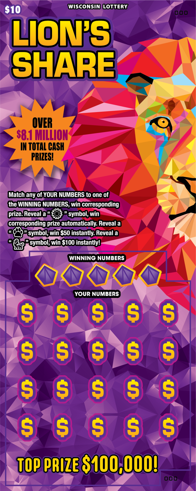 LIONS SHARE Wisconsin scratch-off ticket