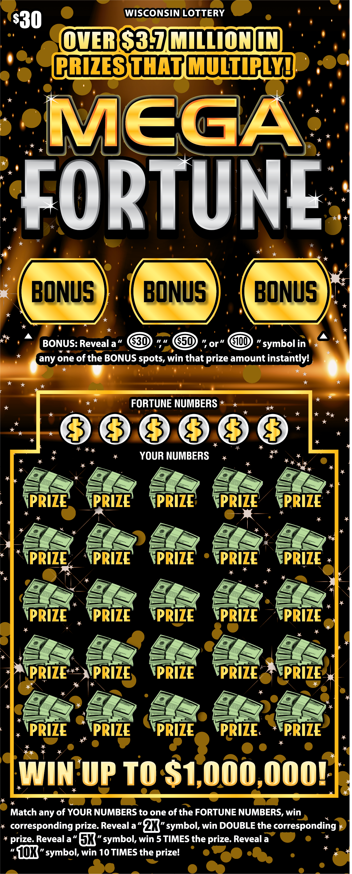 MEGA FORTUNE Wisconsin scratch-off ticket