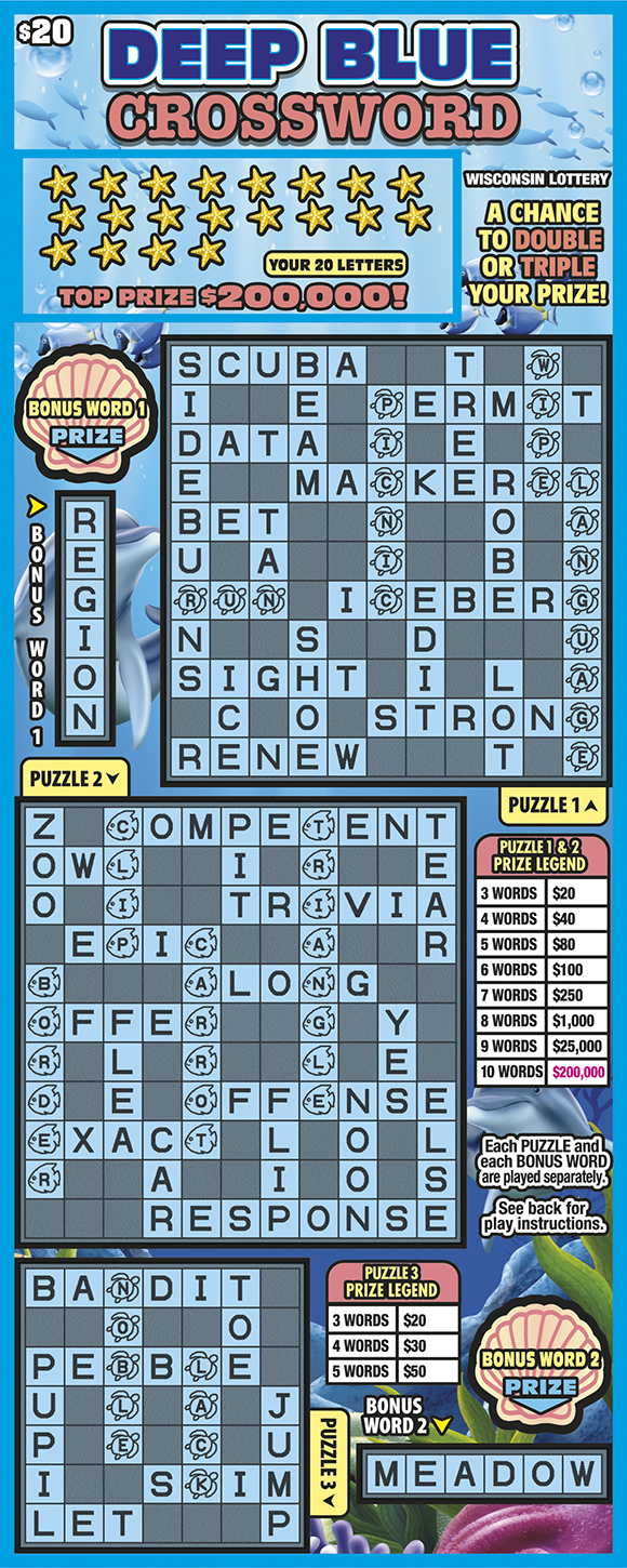 DEEP BLUE CROSSWORD Wisconsin scratch-off ticket