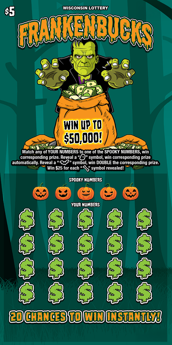 FRANKENBUCKS Wisconsin scratch-off ticket
