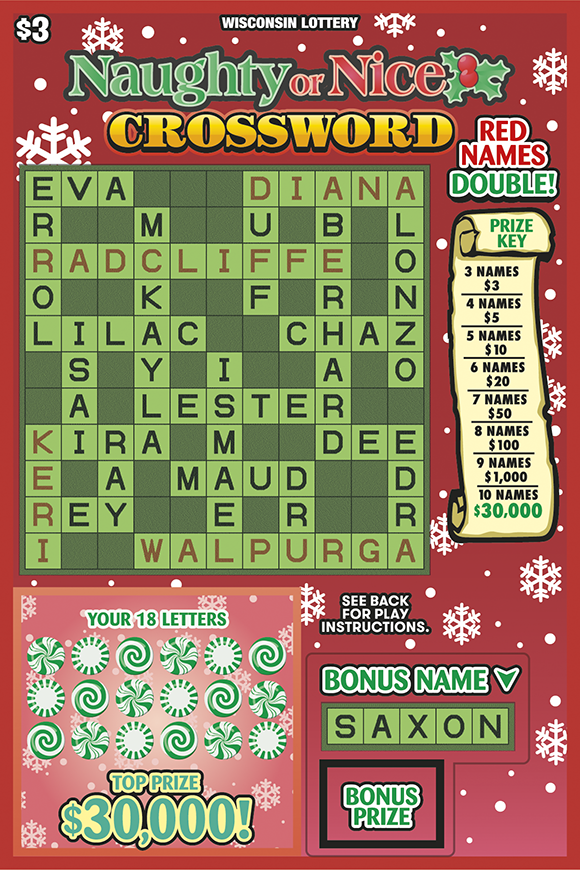 NAUGHTY OR NICE CROSSWORD Wisconsin scratch-off ticket