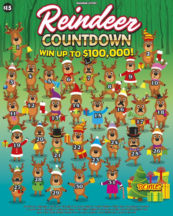 REINDEER COUNTDOWN Wisconsin scratch-off ticket